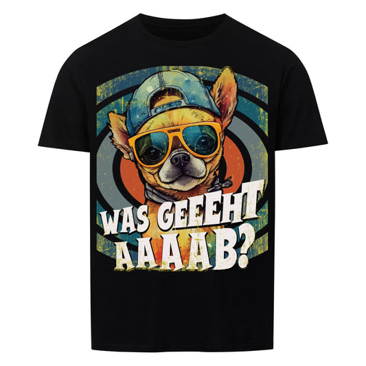 Geschenkidee, was geht ab lustiges Hunde, Premium T-Shirt, nur auf Shirtjux.de das Original, T-Shirt Spaß pur!